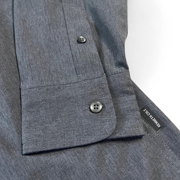 Kenneth Cole Grey Slim Fit Dress Shirt Large Button-Down Classic Office Shirt - Picture 3 of 8